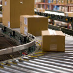 Boxes making their way down the conveyor belt on their way to customers.