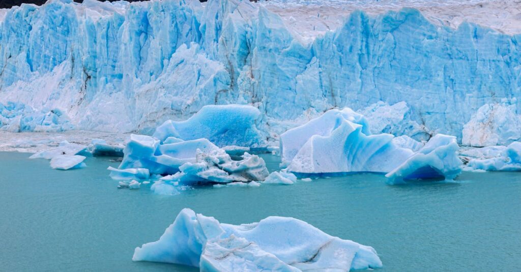 Majestic view of Perito Moreno Glacier, Santa Cruz, Argentina, showcasing stunning ice formations.